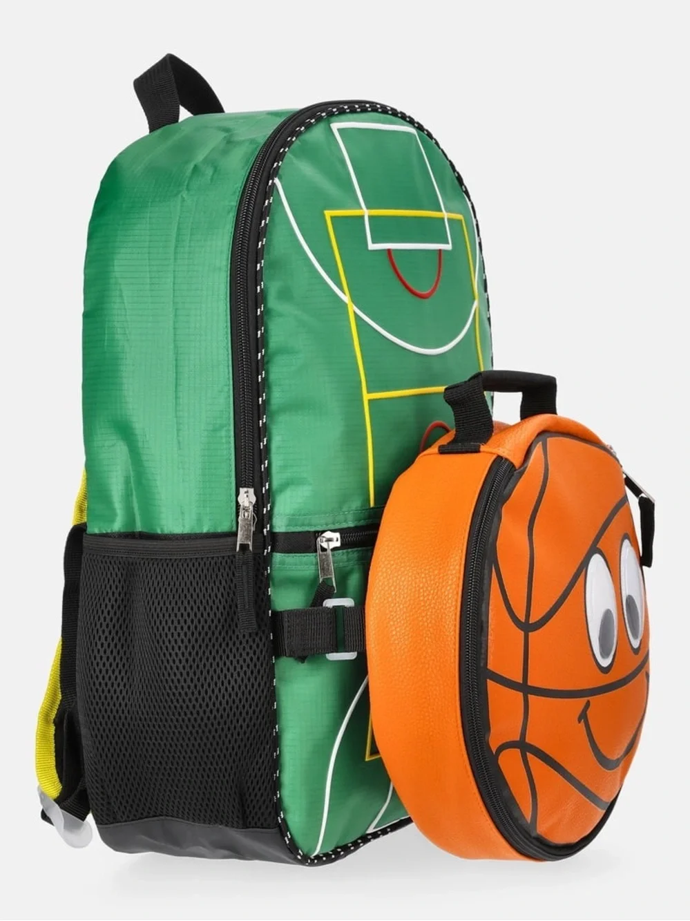 Kids Basketball Court Backpack with Smiley Basketball Front - Green/Orange W